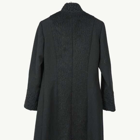 Versus Versace Black Fuzzy Wool Lace-Trim Coat - Picture 2 of 11